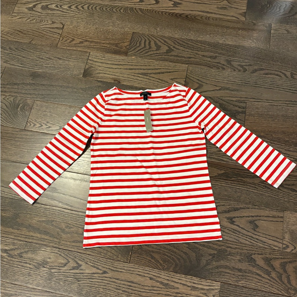 J. Crew Kids Red and White Striped Long Sleeve Tee XS NEW